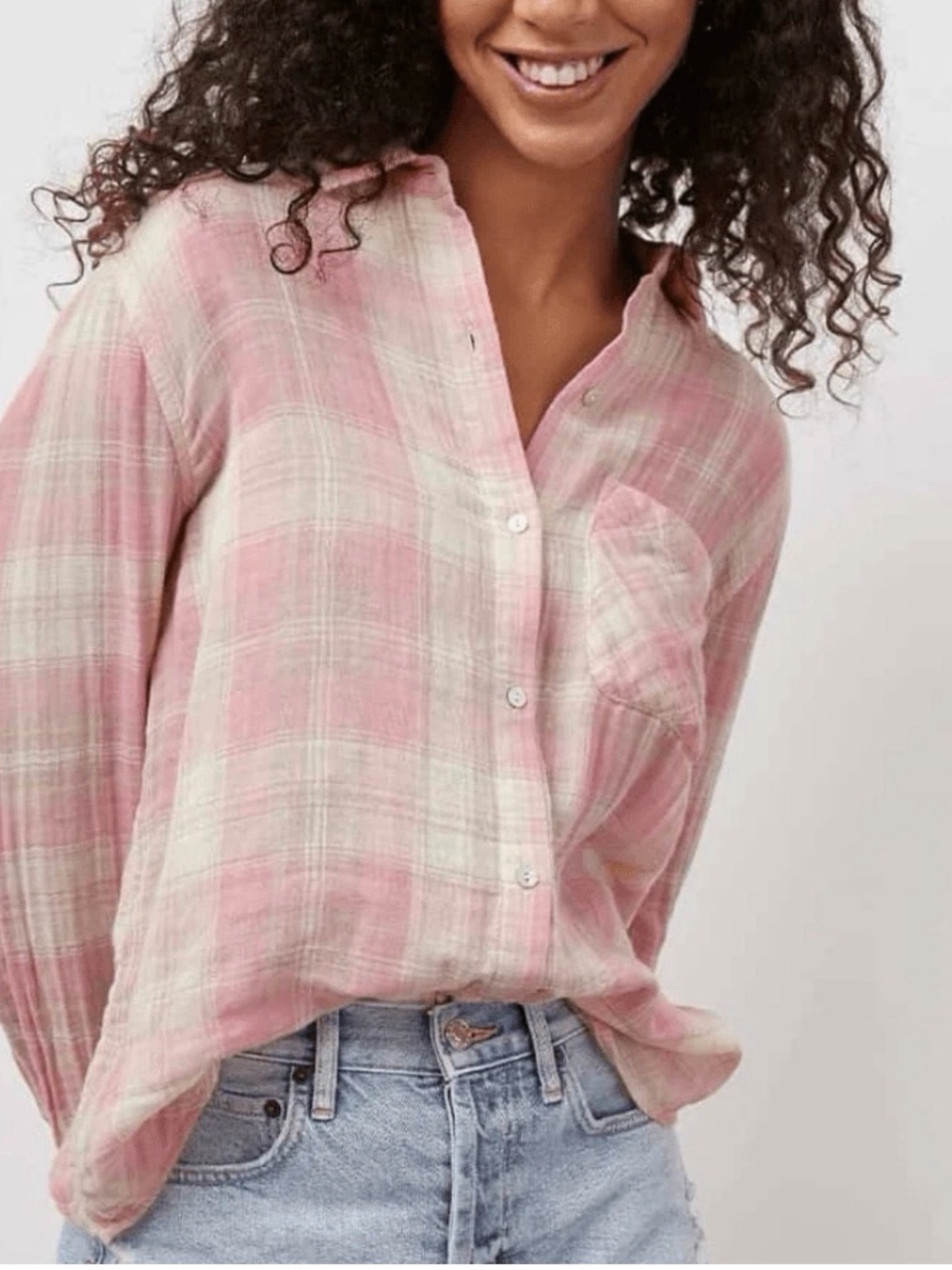 Rails Ellis Pastel Plaid Button Down Shirt Pink
 Cream XS soft lightweight